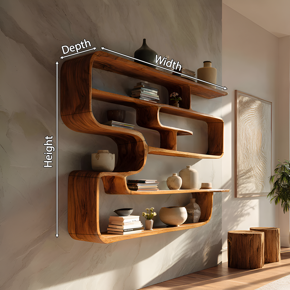 Rustic Live Edge Shelving Unit For Living Room Storage Display