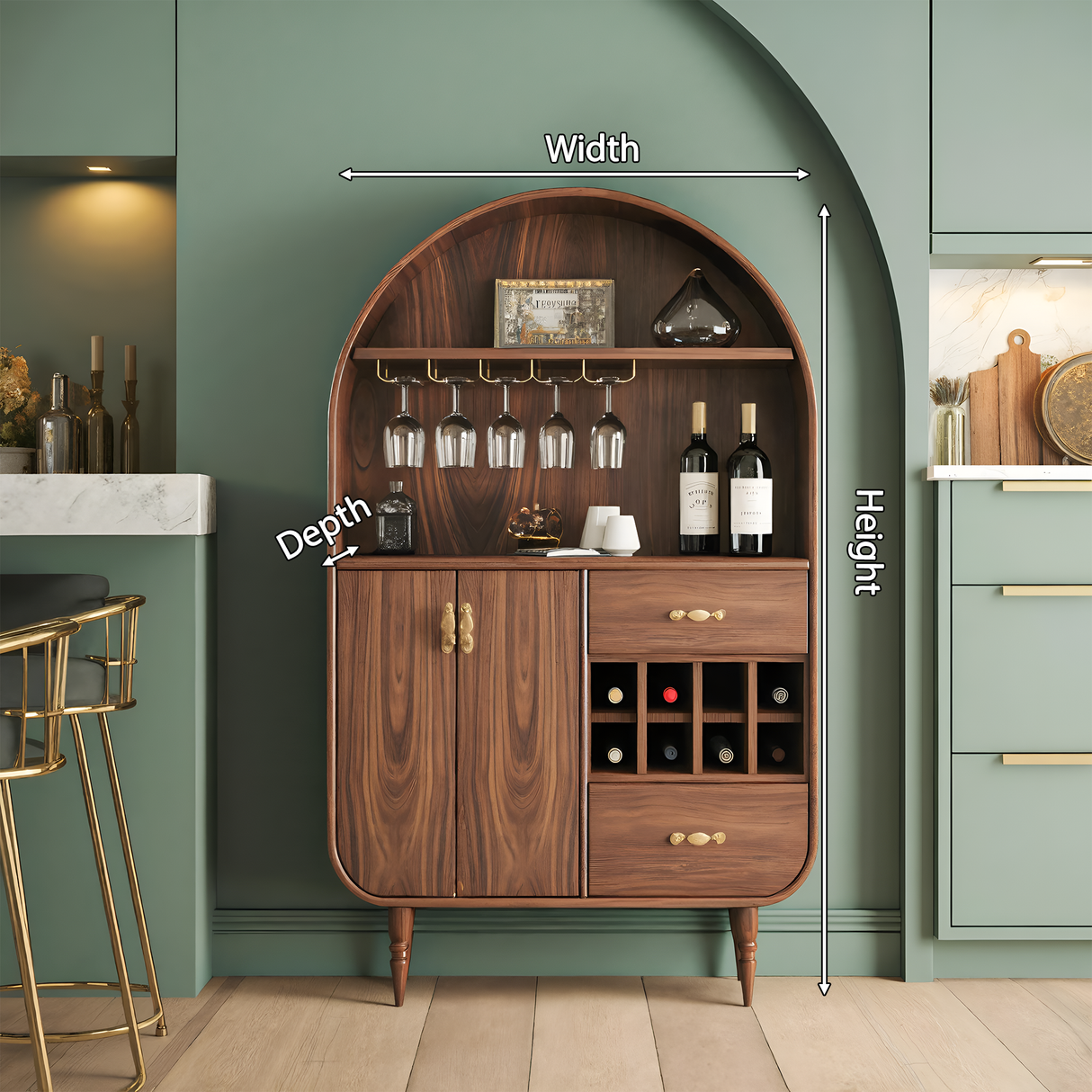 Arched Wine Cabinet With Storage For Dining Room