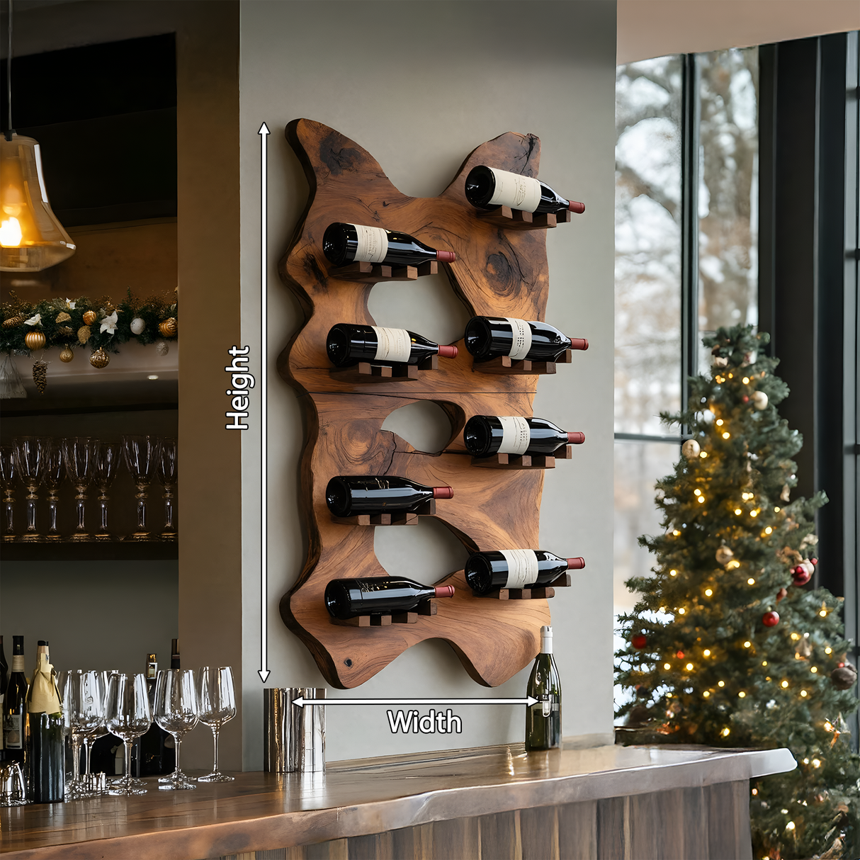 Mid Century Wooden Live Edge Wine Holder For Living Room Decor