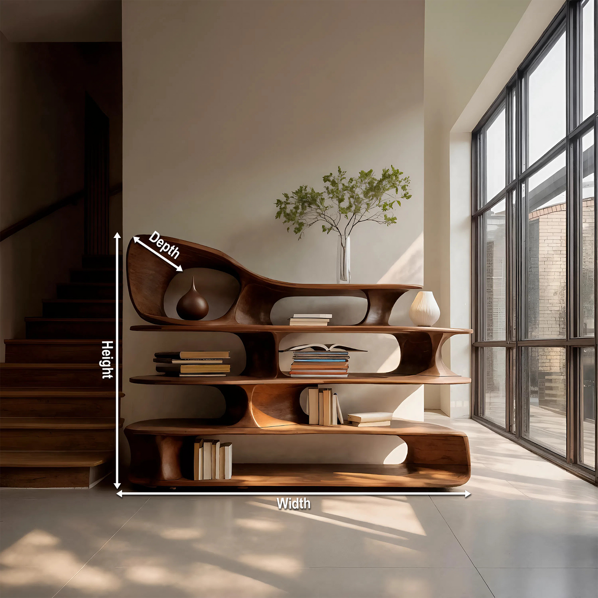 Modern Sculptural Standing Shelf For Living Room