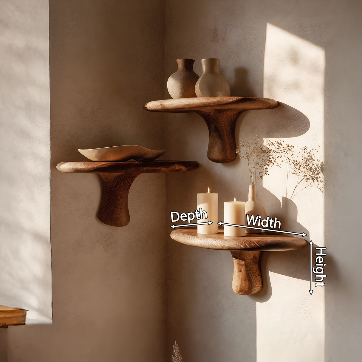 Handcrafted Live Edge Mushroom Shelf For Artistic Living Room Design