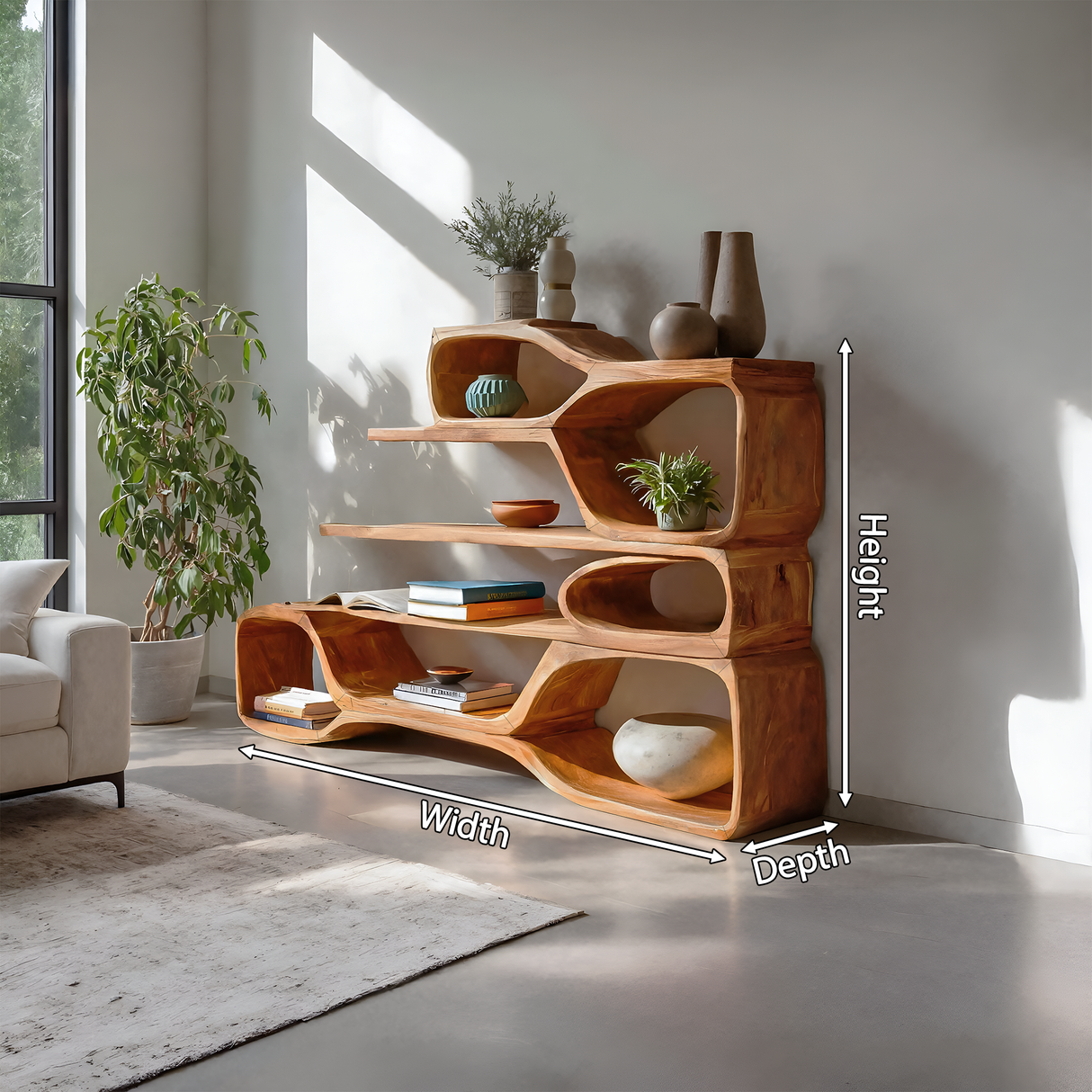 Curved Sculptural Bookshelf For Home Decor