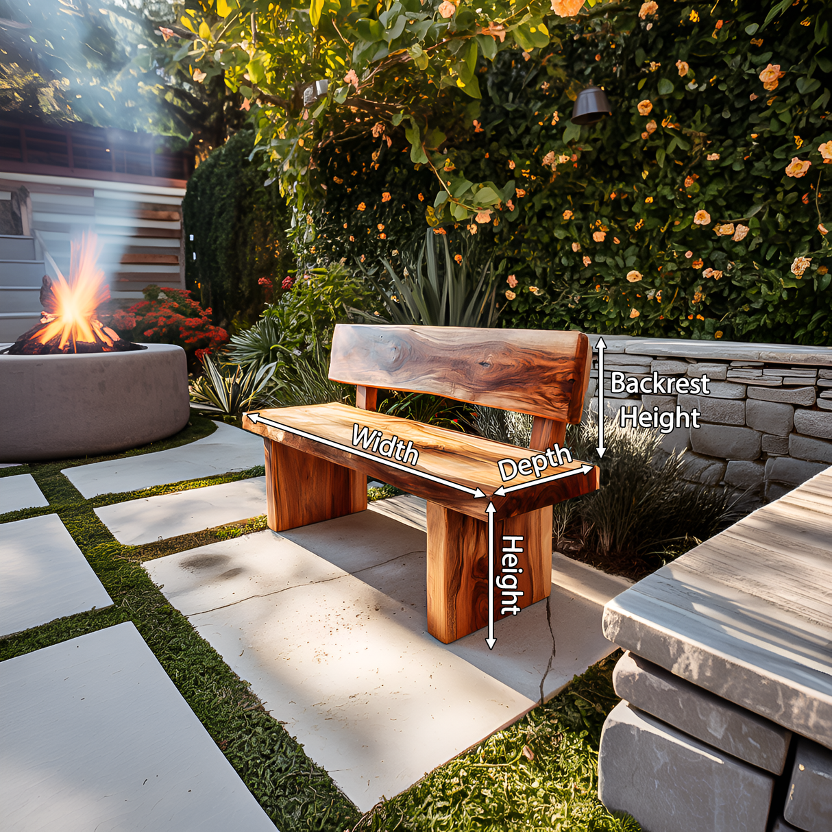 Handcrafted Outdoor Wooden Bench For Garden Or Patio