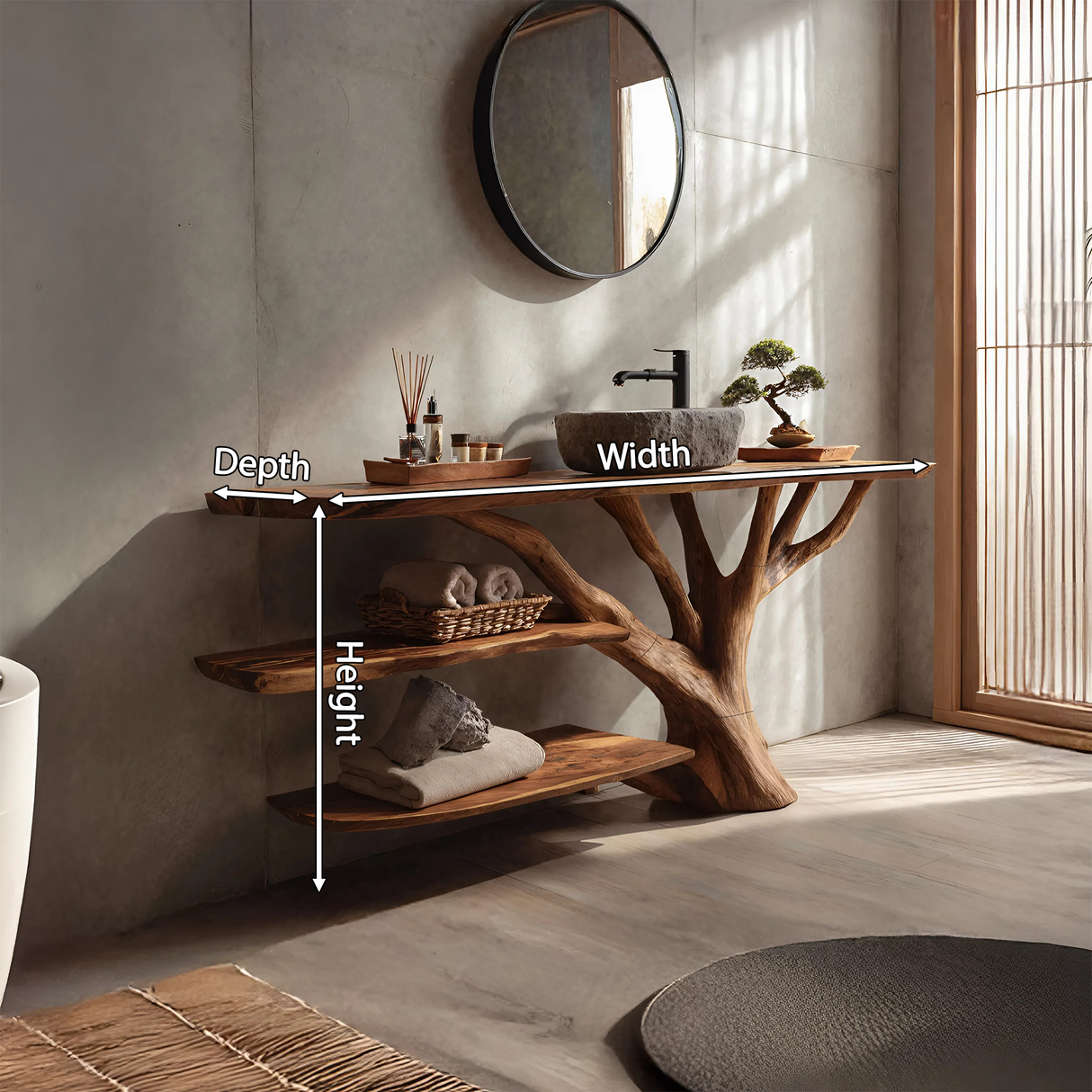 Farmhouse Wooden Live Edge Bathroom Vanity For Rustic Bathroom Design