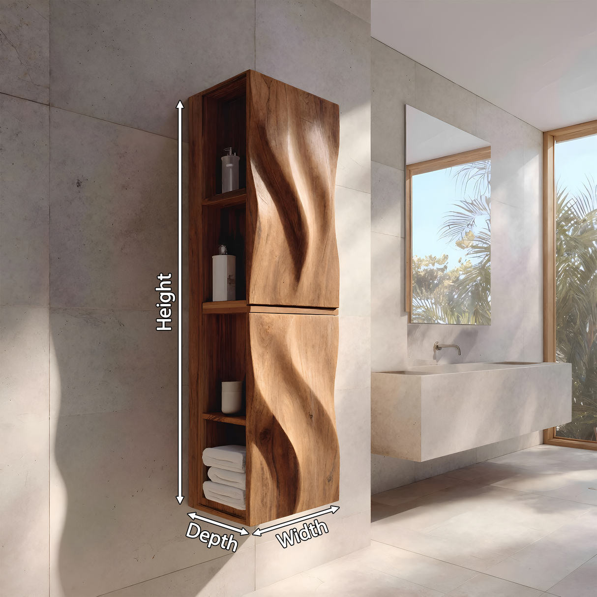 Luxury Bathroom Cabinet Wave Carved Doors For Bathroom