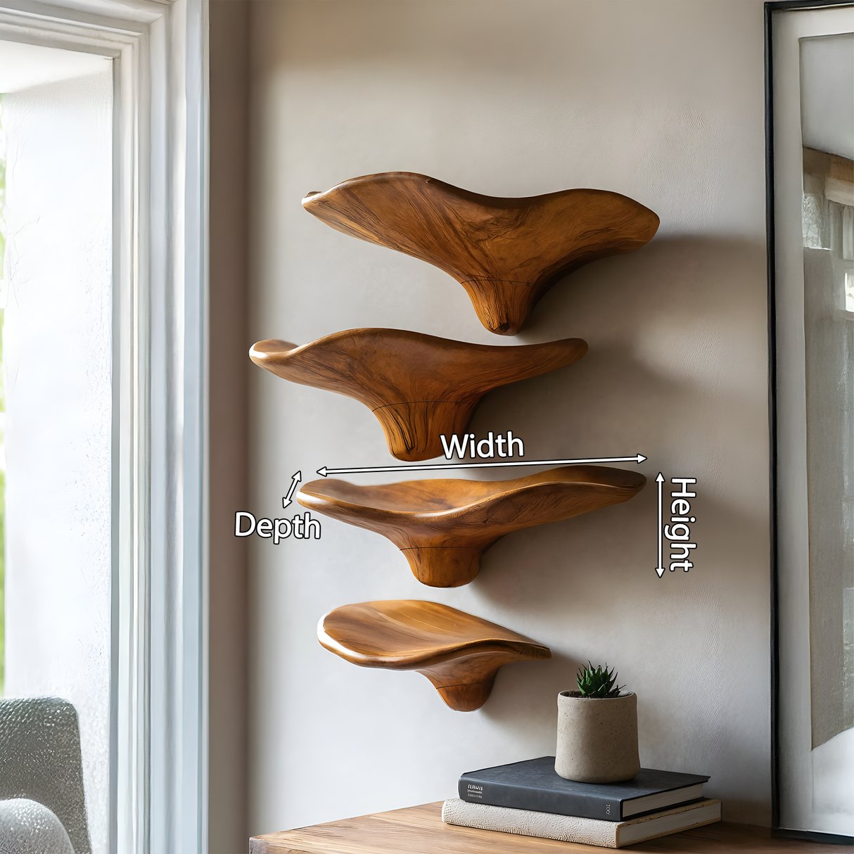 Mid Century Wooden Live Edge Mushroom Shelf For Natural Home Decor