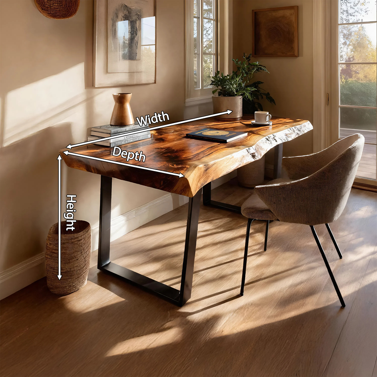 Farmhouse Solid Wood Live Edge Desk For Interior Decor