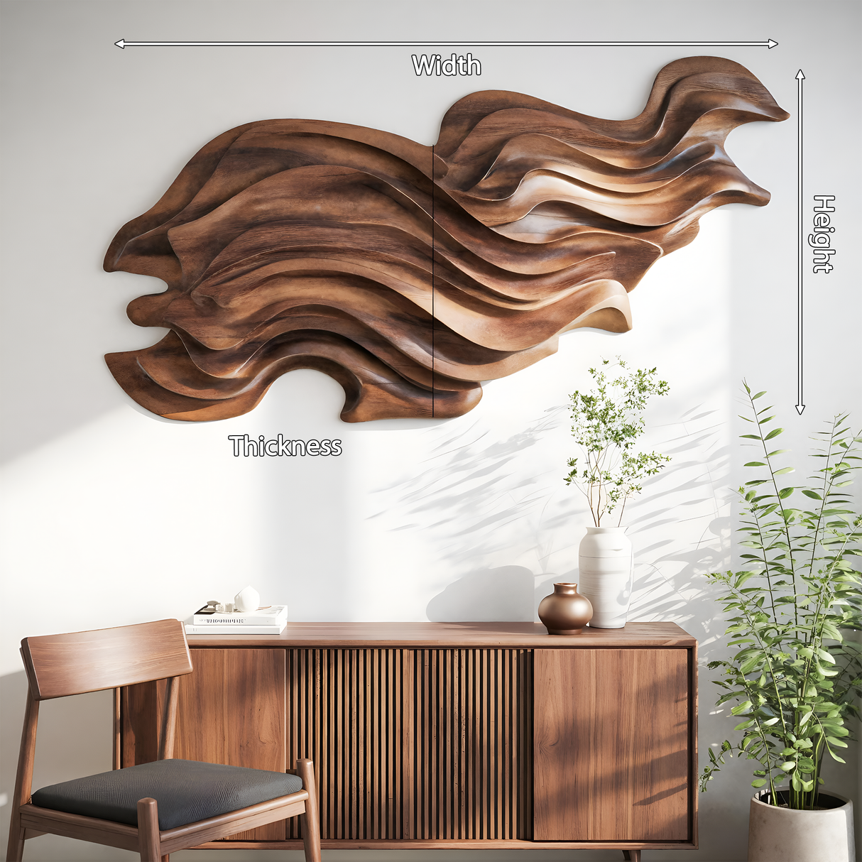 Flowing Wave Wall Sculpture With Abstract Carving For Living Room