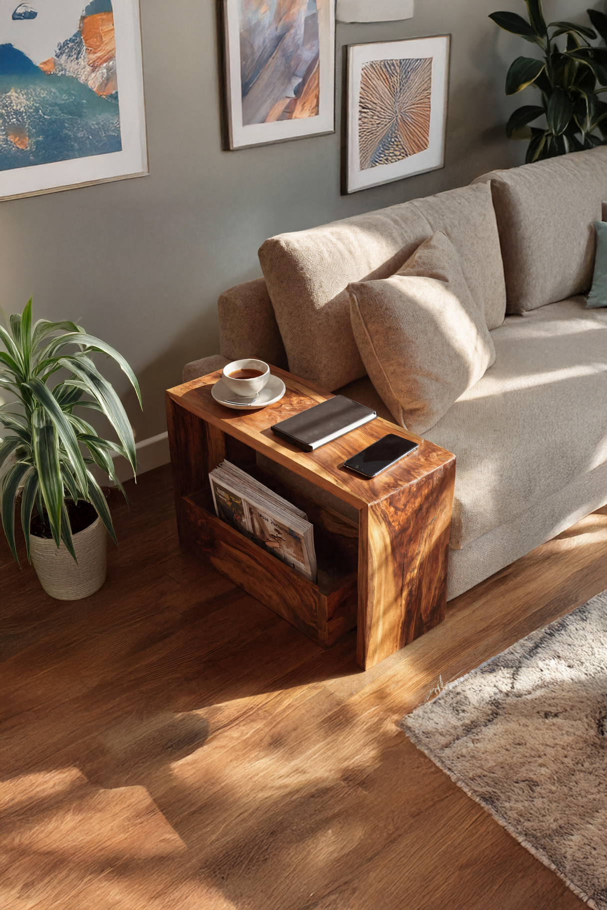 Farmhouse Wooden Side Table For Sofa And Lounge Area