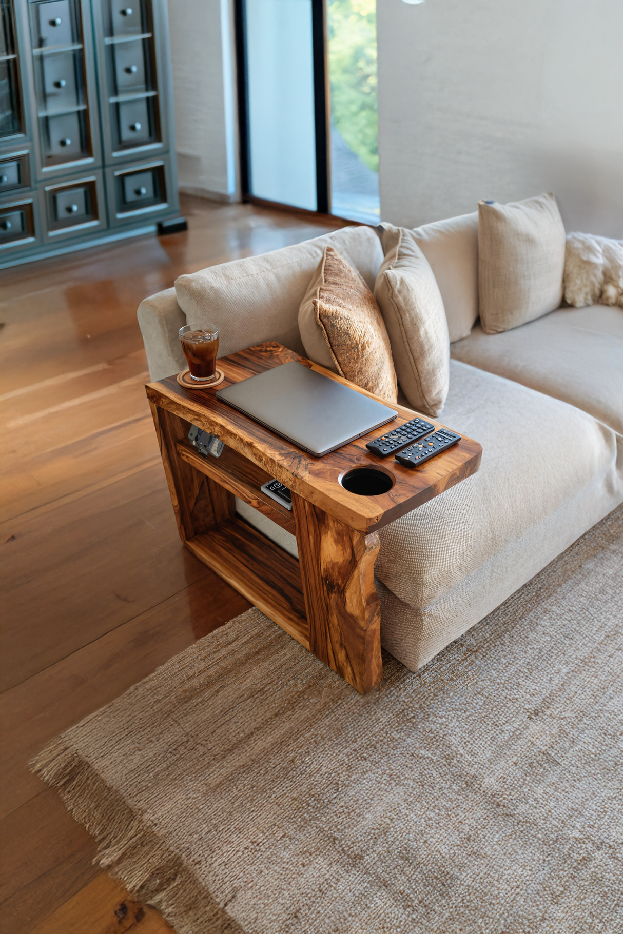 Rustic Handcrafted Wooden Armrest For Sofa Decor