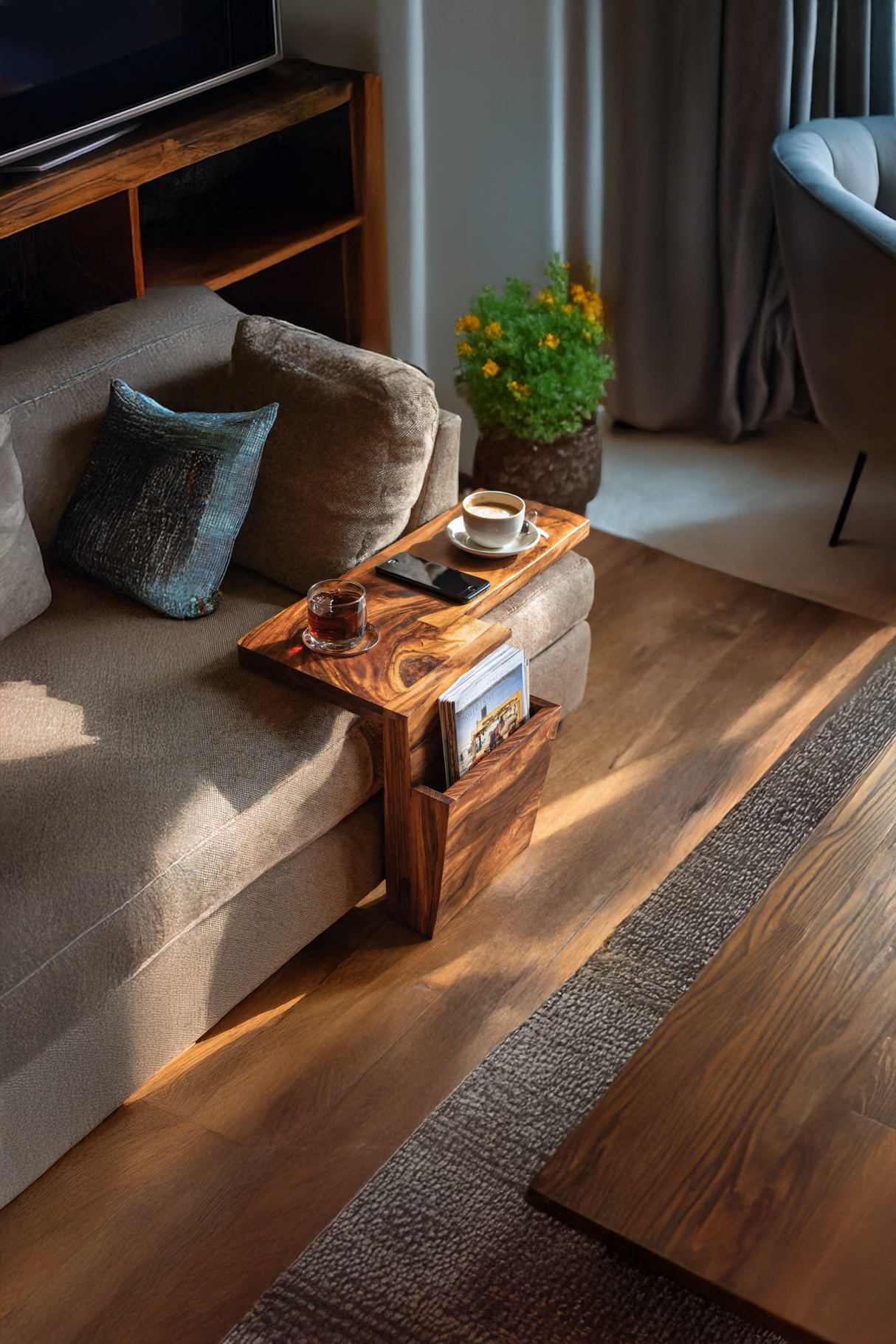 Live Edge Wooden Armrest For Elegant Sofa Decoration