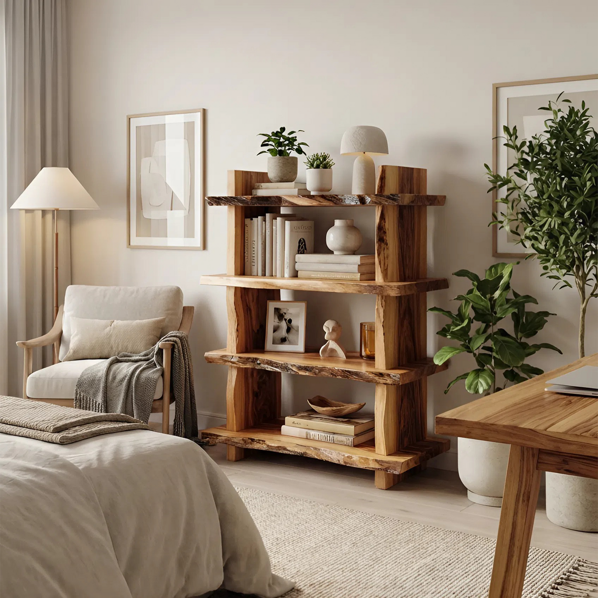 Minimal Wood Bookshelf For Bedroom Storage And Modern Decor