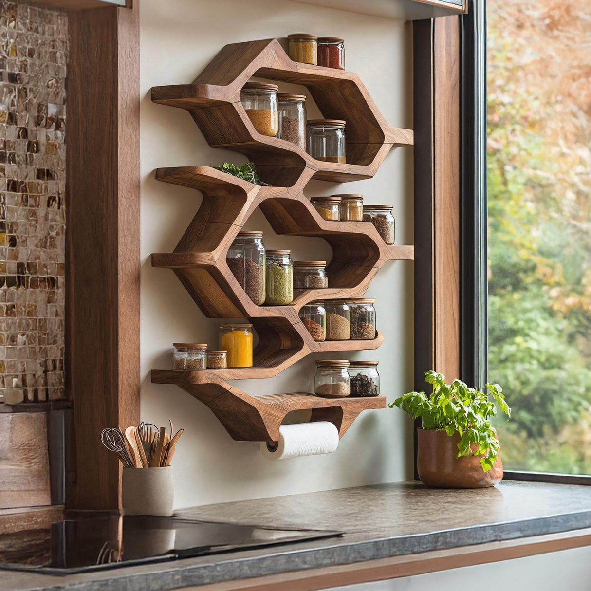 Handcrafted Wooden Rack For Kitchen Spice Organization