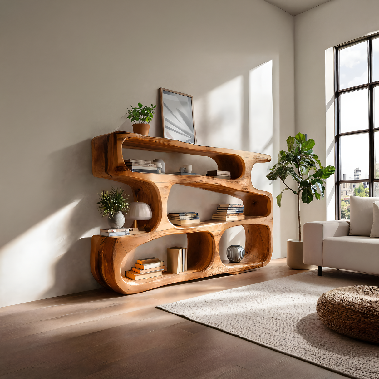 Modern Curved Bookcase Statement Piece For Living Room