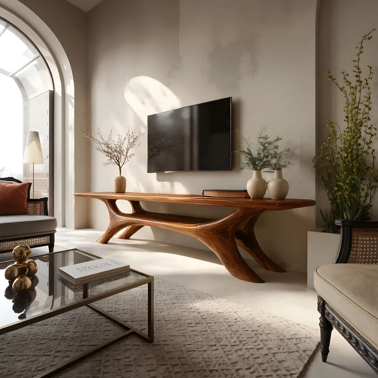 Modern Sculptural TV Cabinet For Living Room Accent