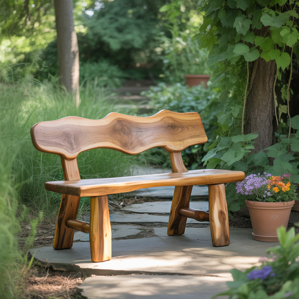 Rustic Garden Bench Live Edge Outdoor Seating For Patio Courtyard And Backyard