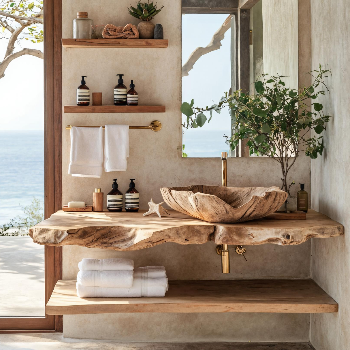 Farmhouse Handcrafted Wooden Vessel Sink For Bathroom