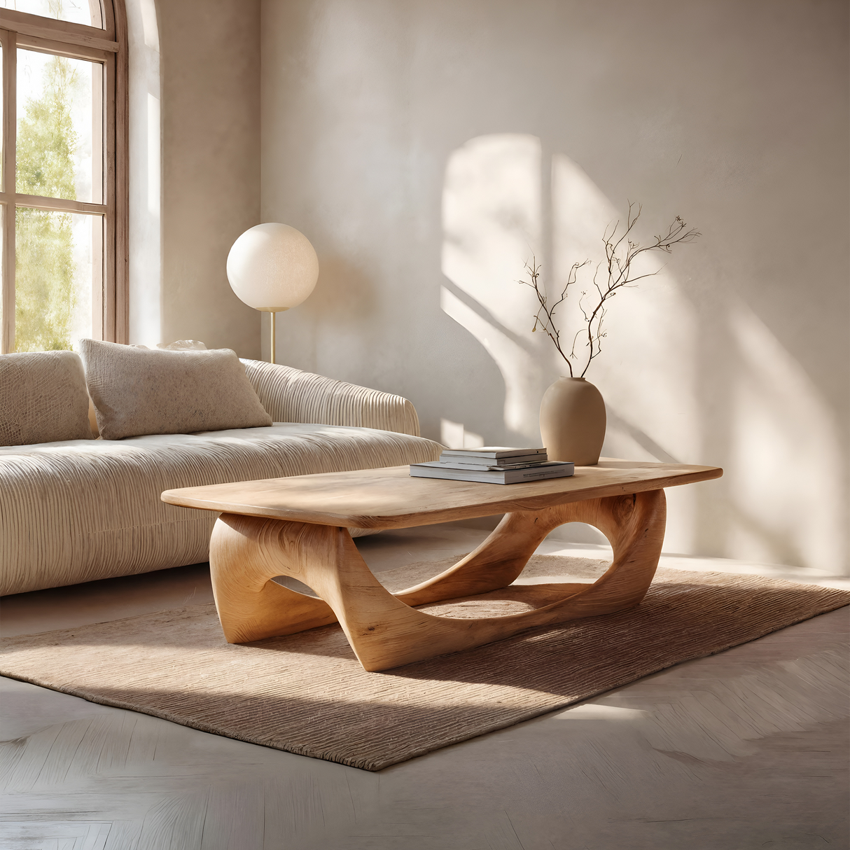 Minimal Coffee Table Smooth Curved Base For Living Room