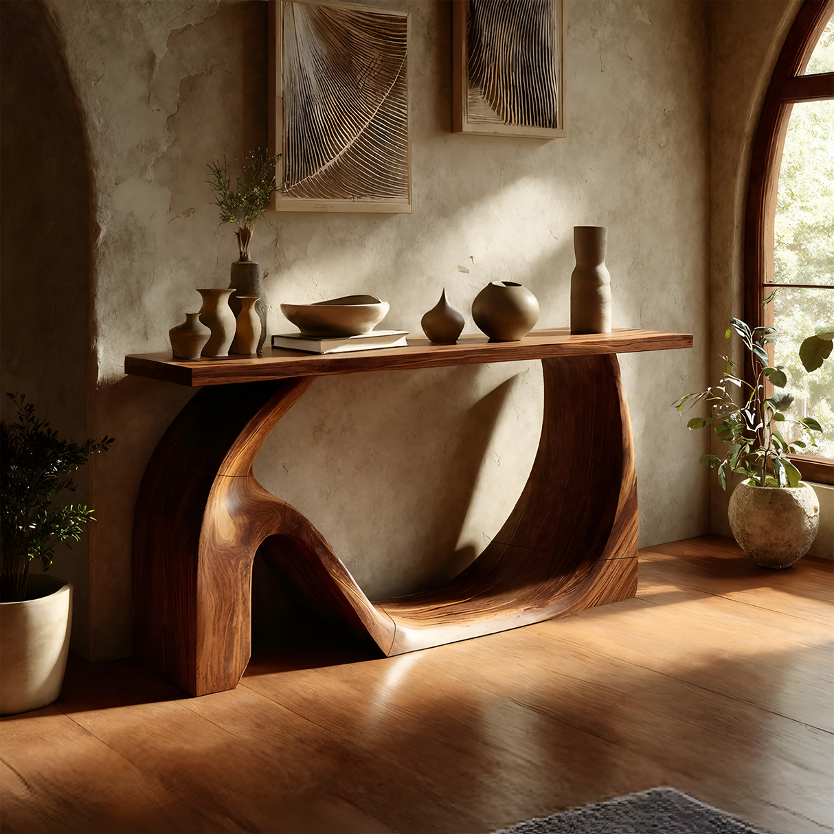 Modern Live Edge Console Table Artistic Solid Wood For Entryway Decor