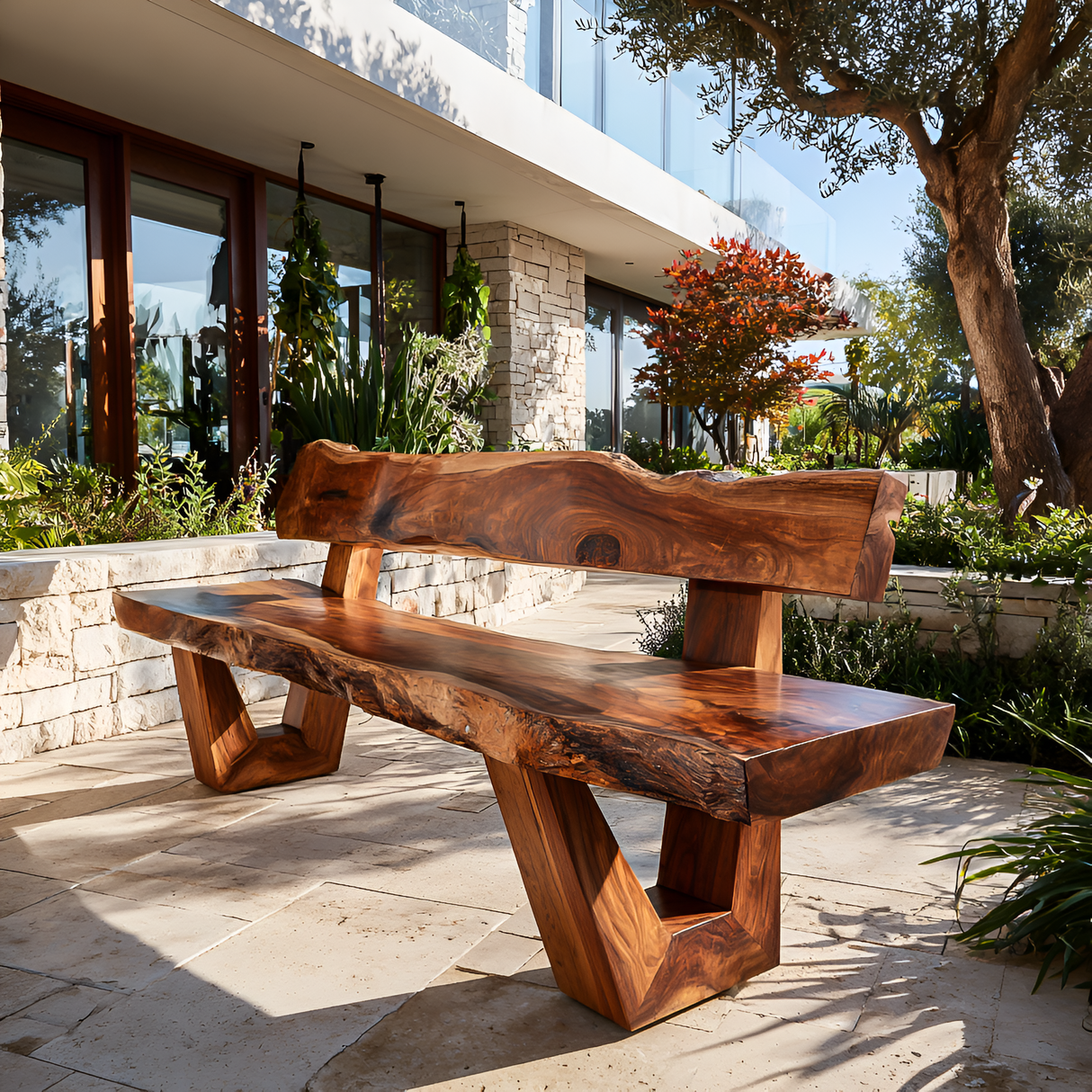 Modern Outdoor Wood Bench For Exterior Seating