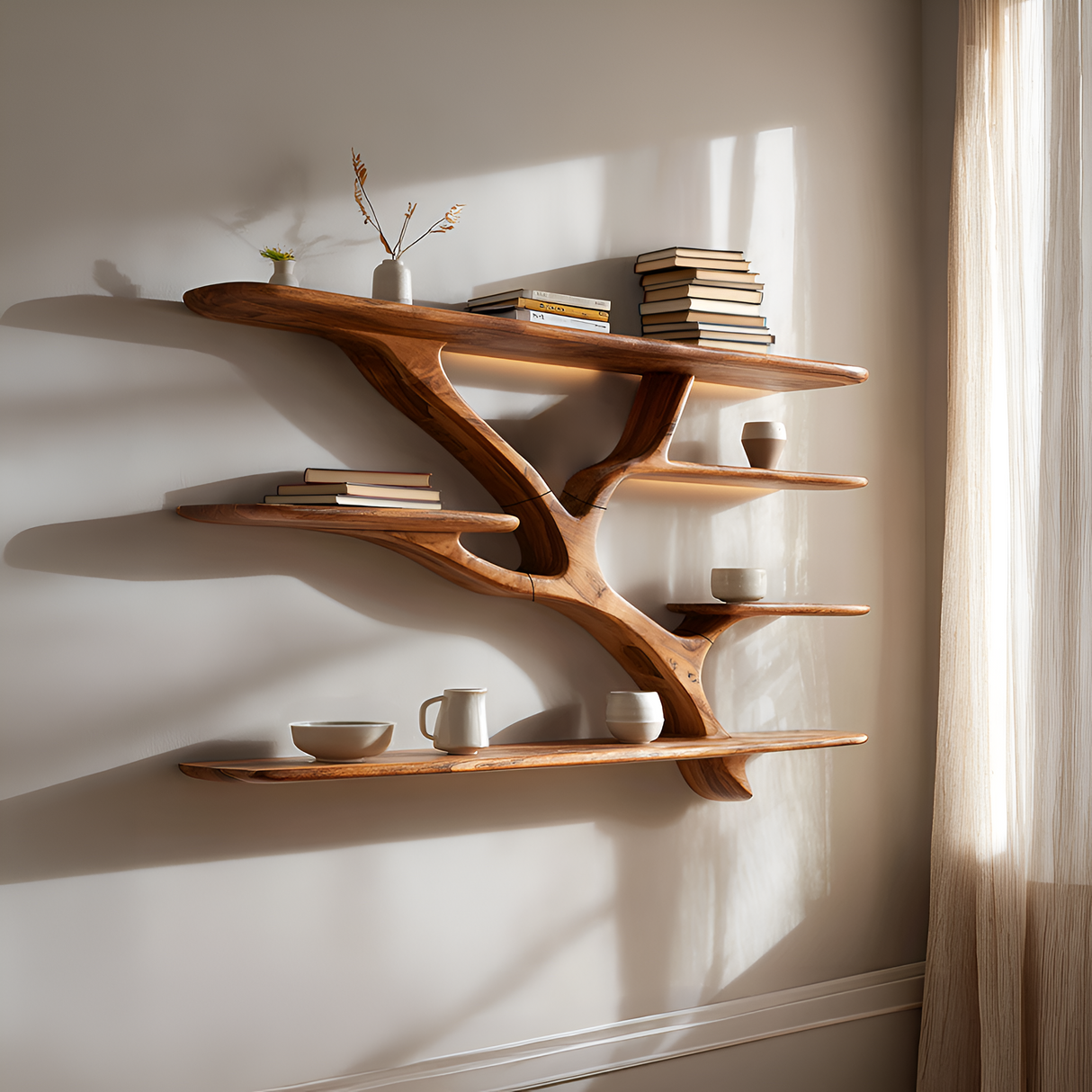 Industrial Floating Wooden Shelving Unit For Bedroom Organizer