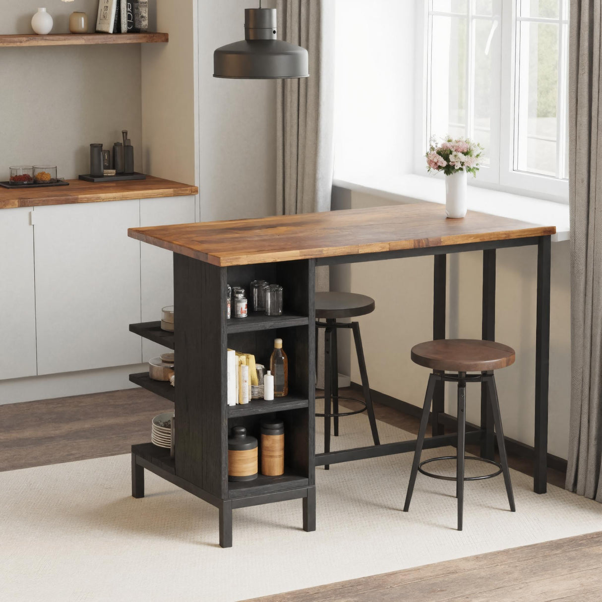Industrial Kitchen Bar Table With Metal Legs For Apartment Dining