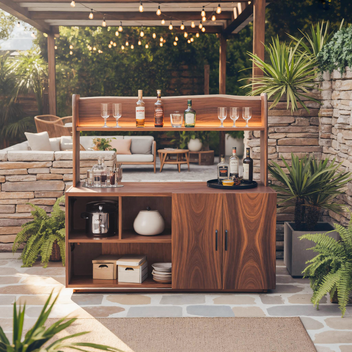 Contemporary Outdoor Bar Table With Hidden Storage For Garden Or Poolside