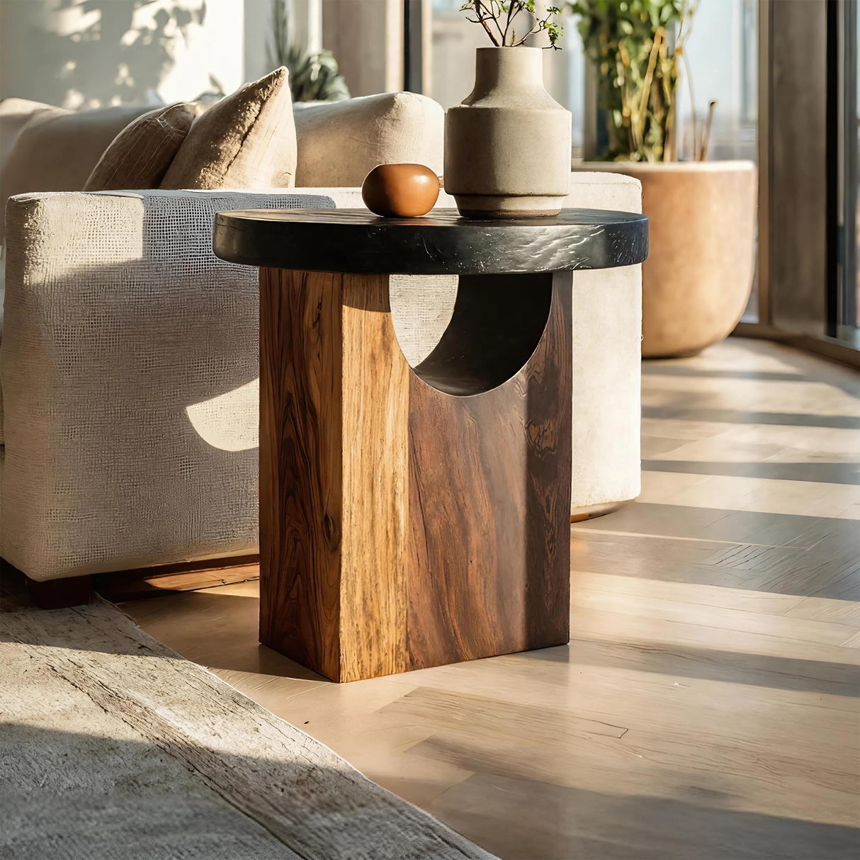Farmhouse Solid Wood End Table For Barn Style Interiors