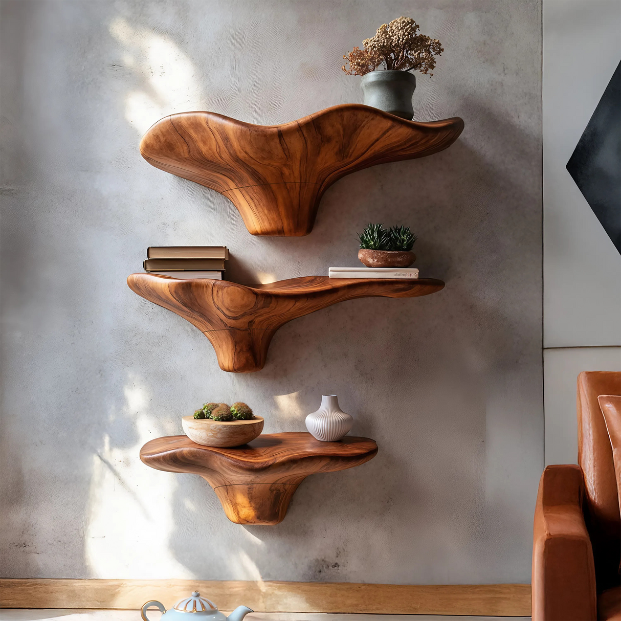 Farmhouse Handcrafted Solid Wood Mushroom Shelf For Living Room Decor
