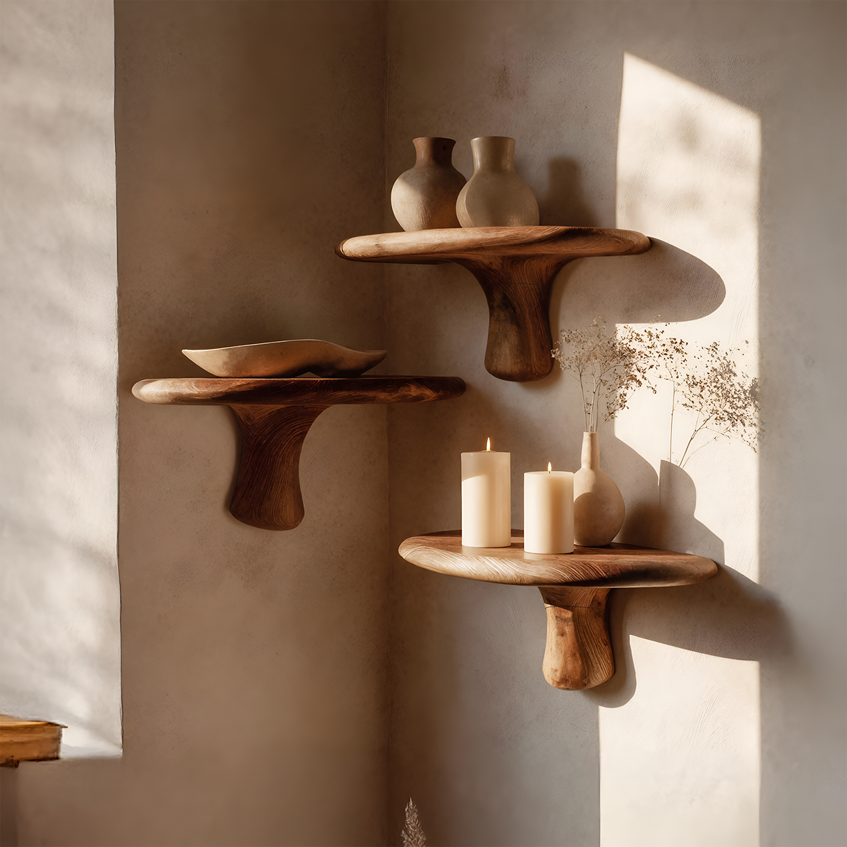 Handcrafted Live Edge Mushroom Shelf For Artistic Living Room Design