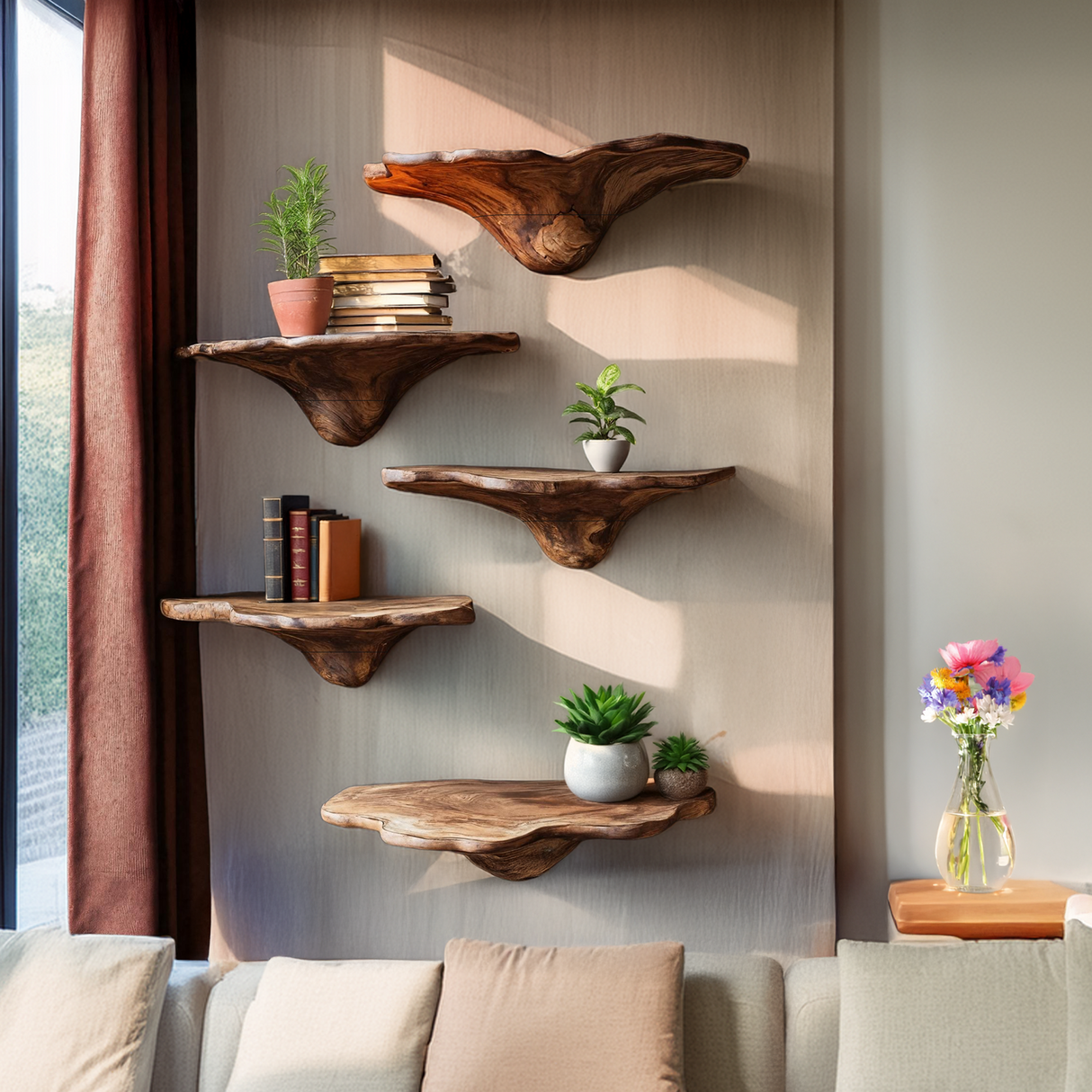Handcrafted Live Edge Mushroom Shelf For Entryway Design