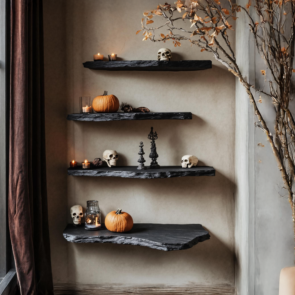 Mid Century Solid Wood Shelf For Furniture Decor And Halloween Wall Display