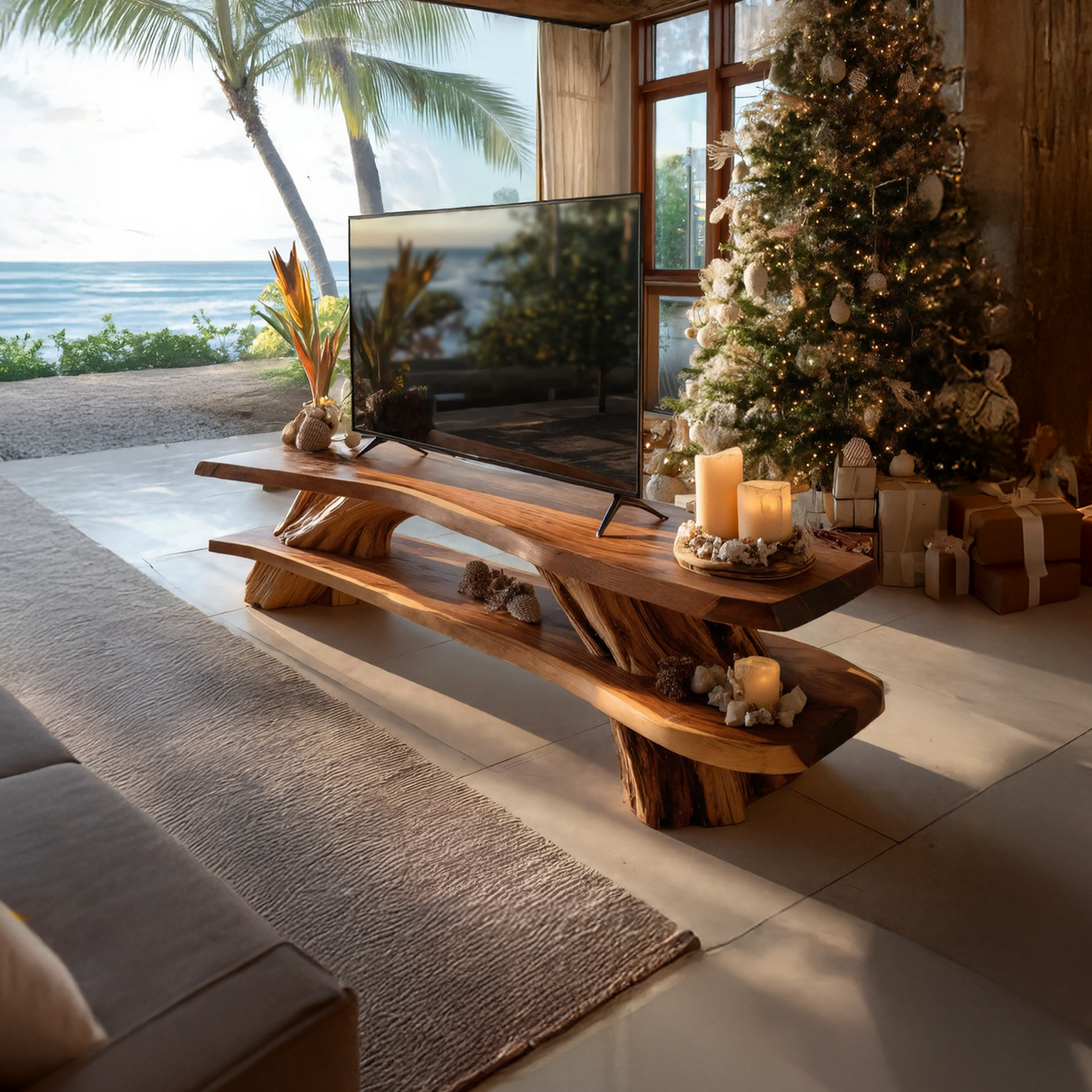 Farmhouse Solid Wood TV Console For Cozy Christmas Design