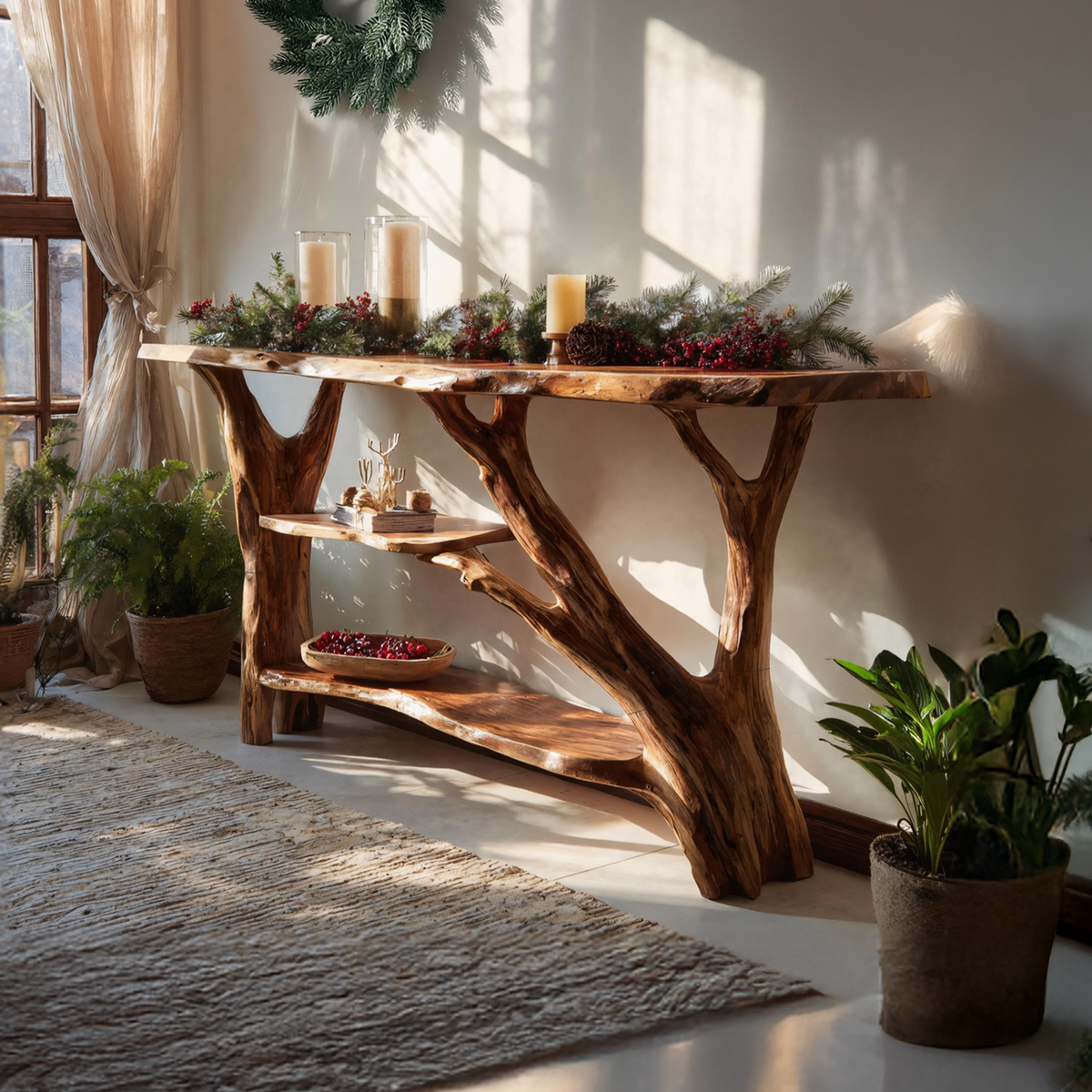 Rustic Modern Solid Wood Console Table For Christmas Living Room Style ...