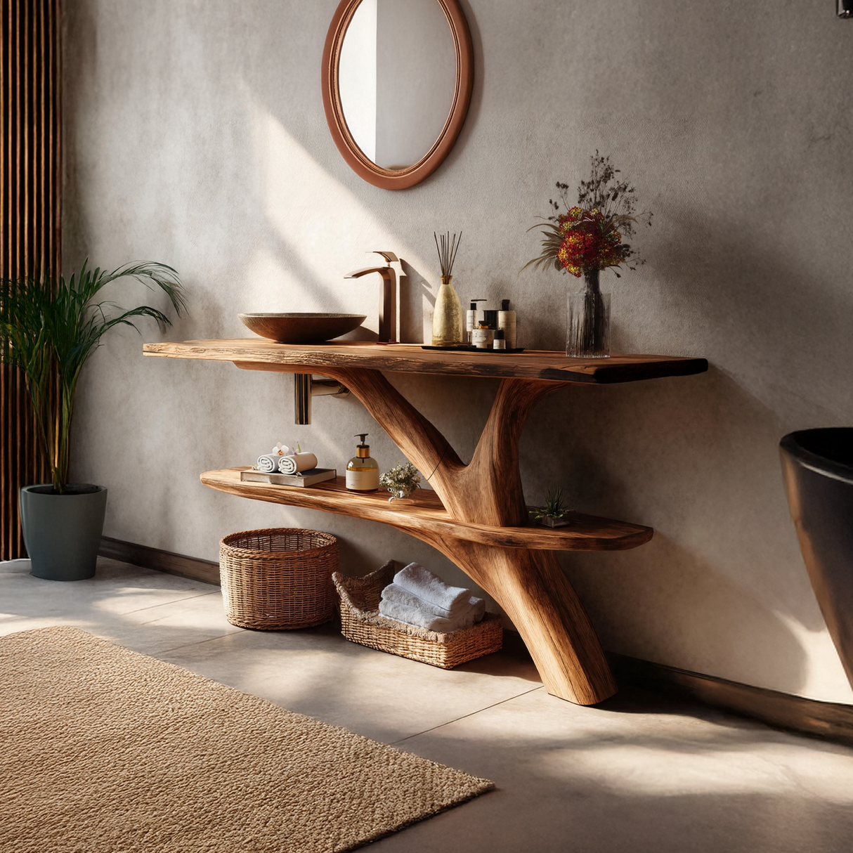 Mid Century Wooden Live Edge Bathroom Vanity For Luxury Home Decor