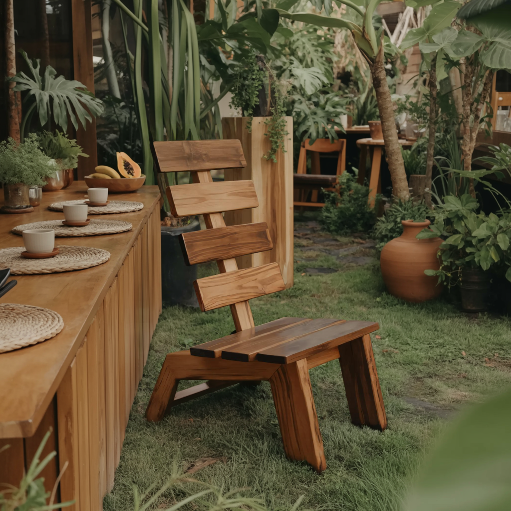 Modern Slatted Wood Outdoor Lounge Chair For Garden Or Patio