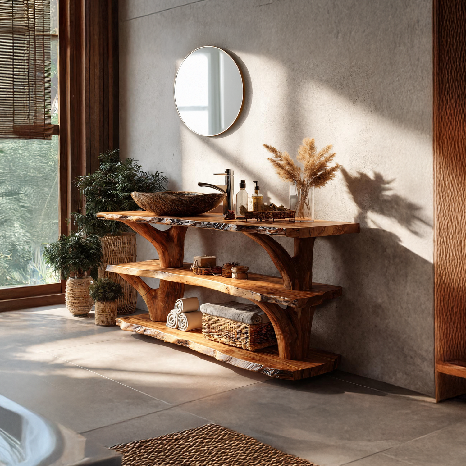 Handcrafted Solid Wood Bathroom Vanity For Luxury Bathroom Decoration