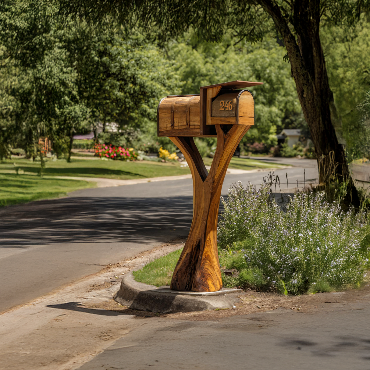 Farmhouse Wooden Sculpture Mailbox For Garden Yard Rustic Accent
