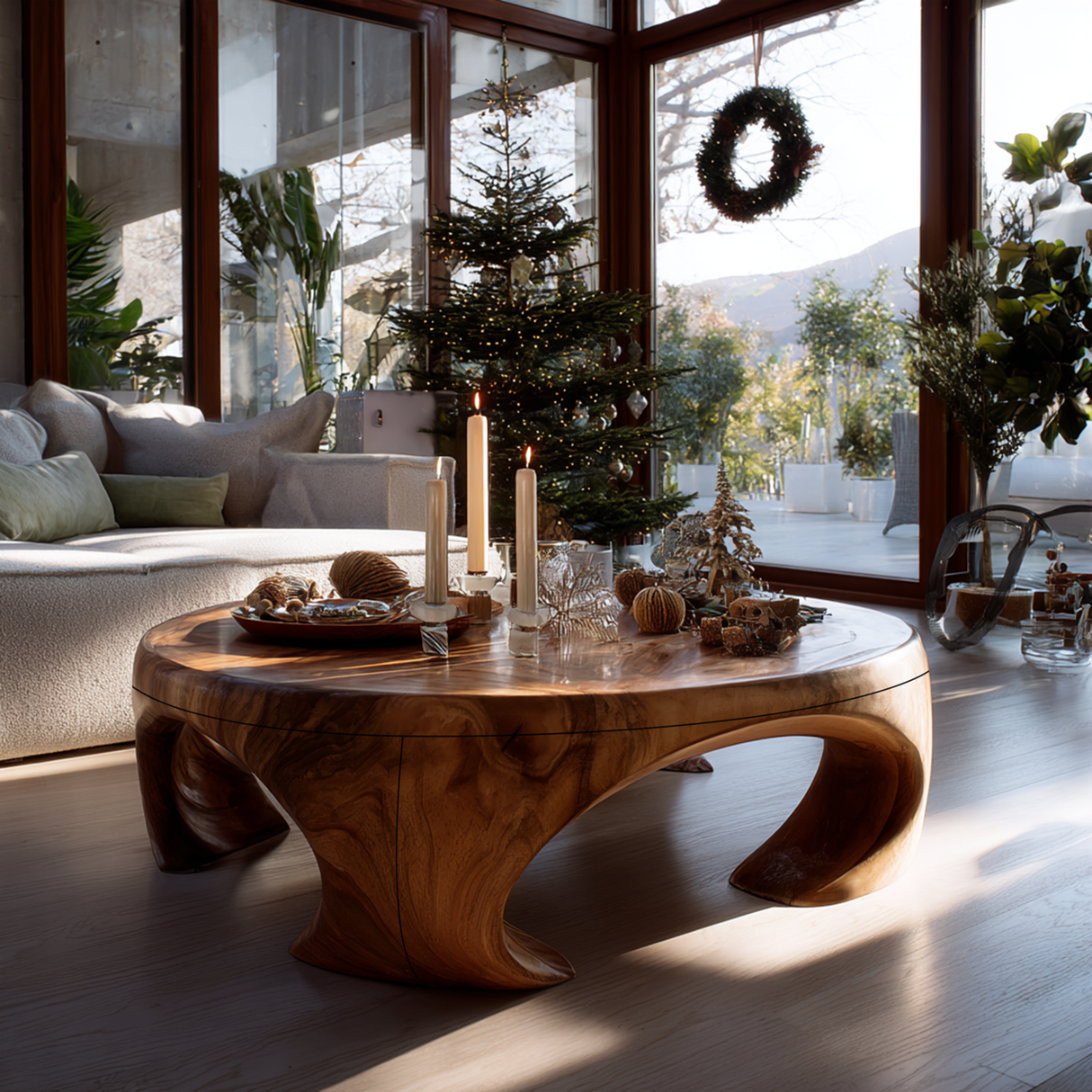 Farmhouse Wooden Coffee Table For Living Room Holiday Decoration