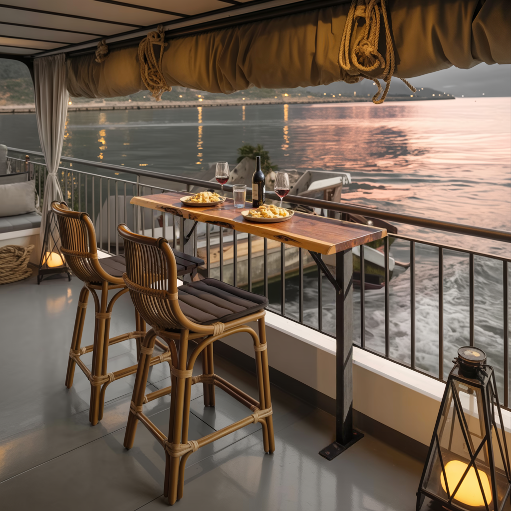 Rustic Live Edge Balcony Bar Table For Rail Mount Patio Or Apartment Deck