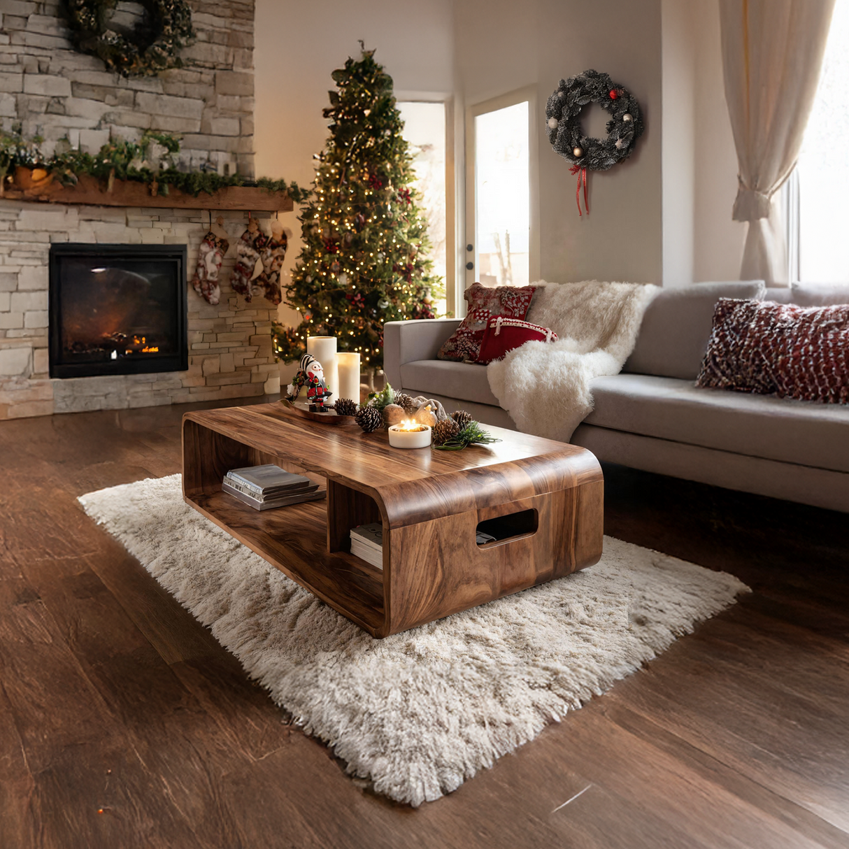 Farmhouse Live Edge Coffee Table For Holiday Entryway Design