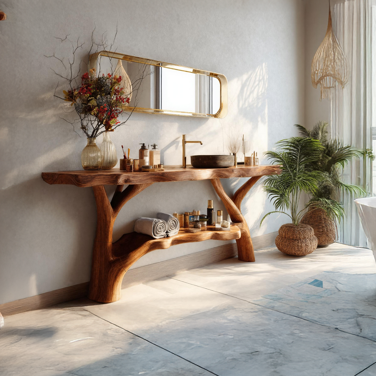 Farmhouse Wooden Live Edge Bathroom Vanity For Country Rustic Design