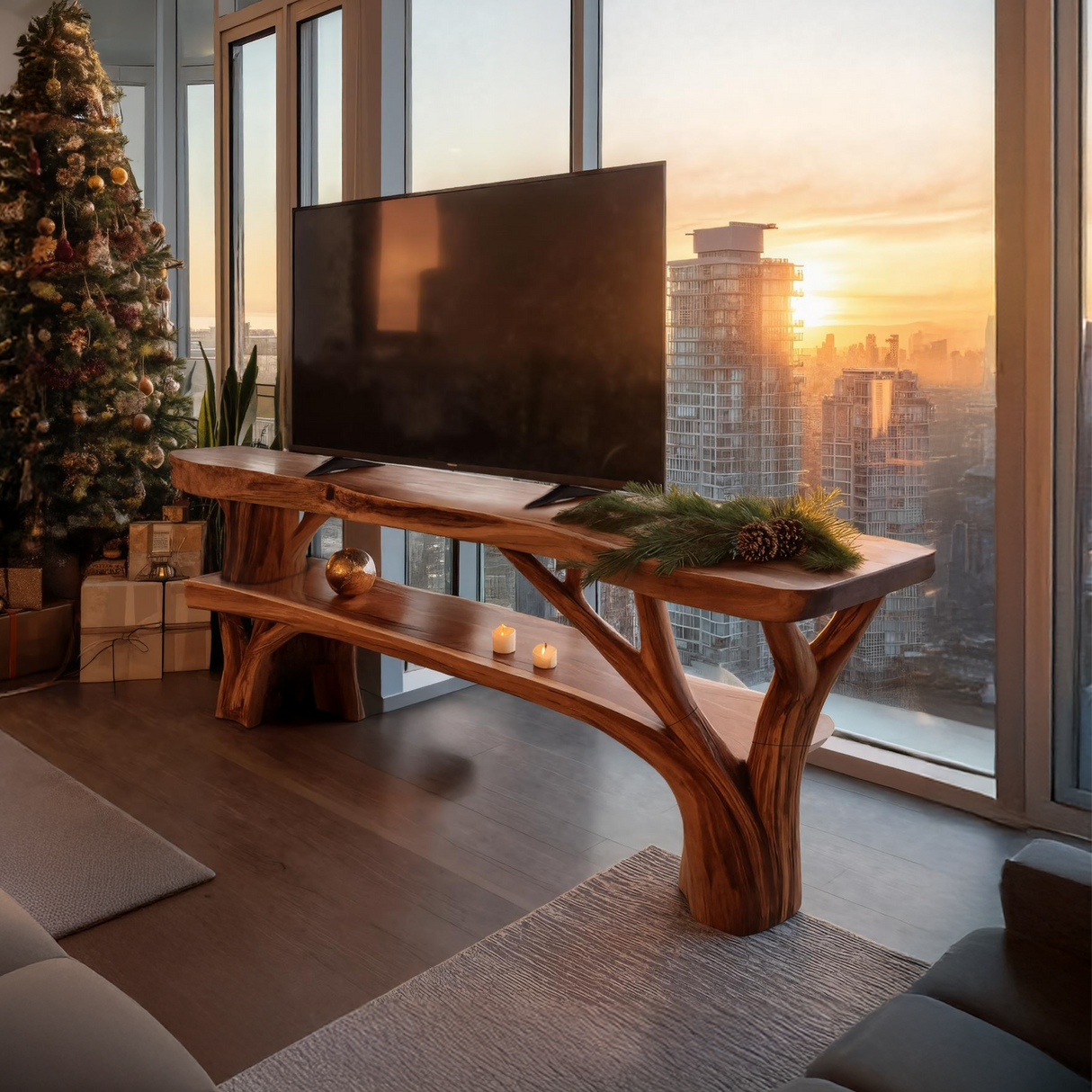 Farmhouse Live Edge TV Stand For Cozy Winter Furniture Decor