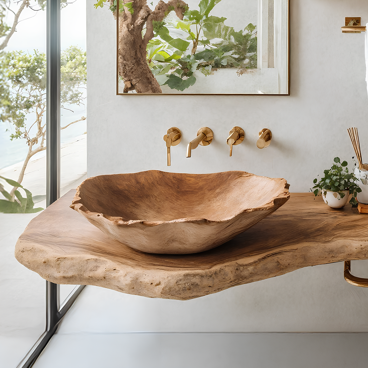 Mid Century Wooden Vessel Sink For Natural Bathroom Decor