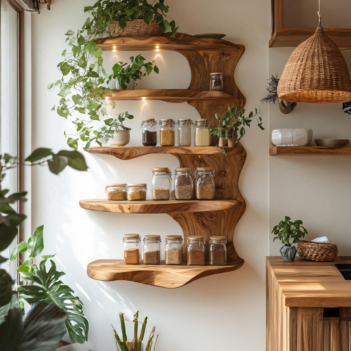 Rustic Kitchen Decor Wooden Spice Storage Shelf