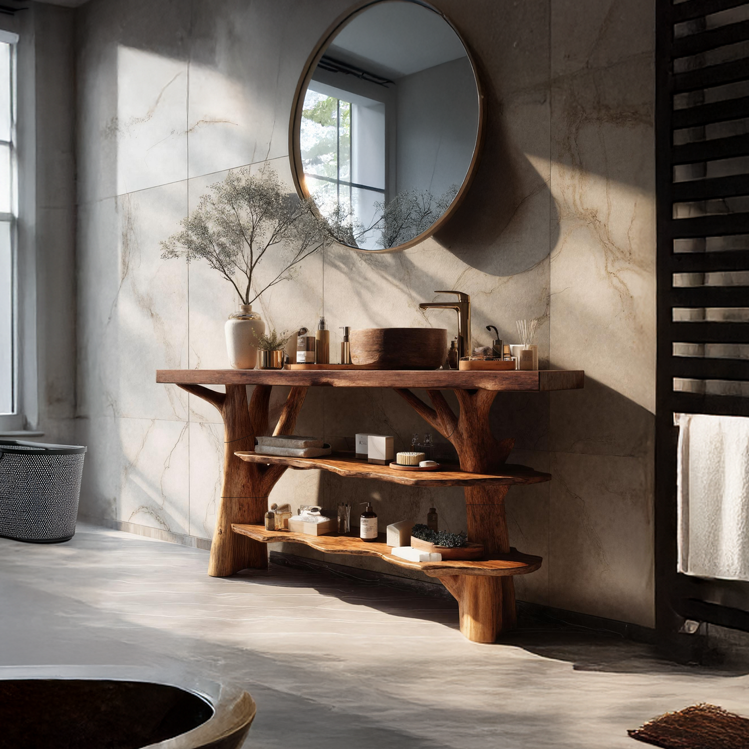 Modern Wooden Live Edge Bathroom Vanity For Luxury Bathroom Furniture