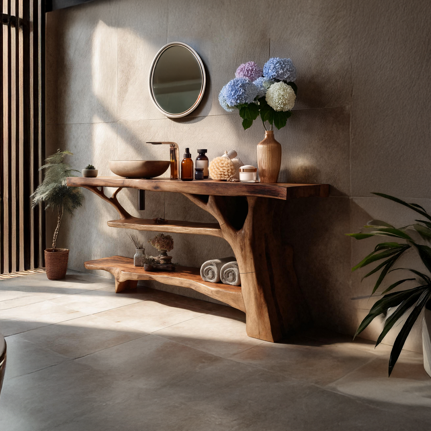 Modern Wooden Live Edge Bathroom Vanity For Stylish Bathroom Design