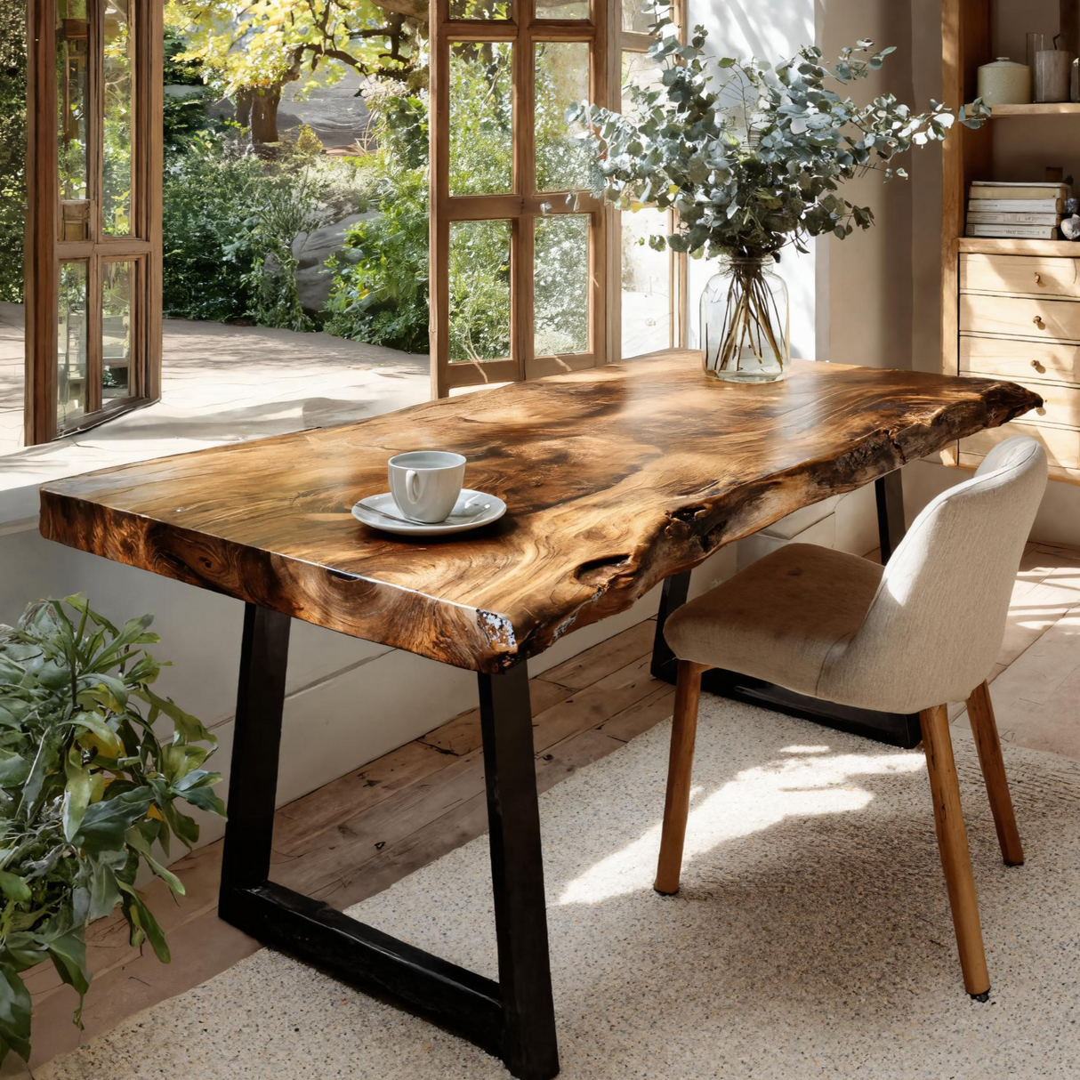 Modern Live Edge Wooden Desk With Metal Legs For Home Office Or Studio