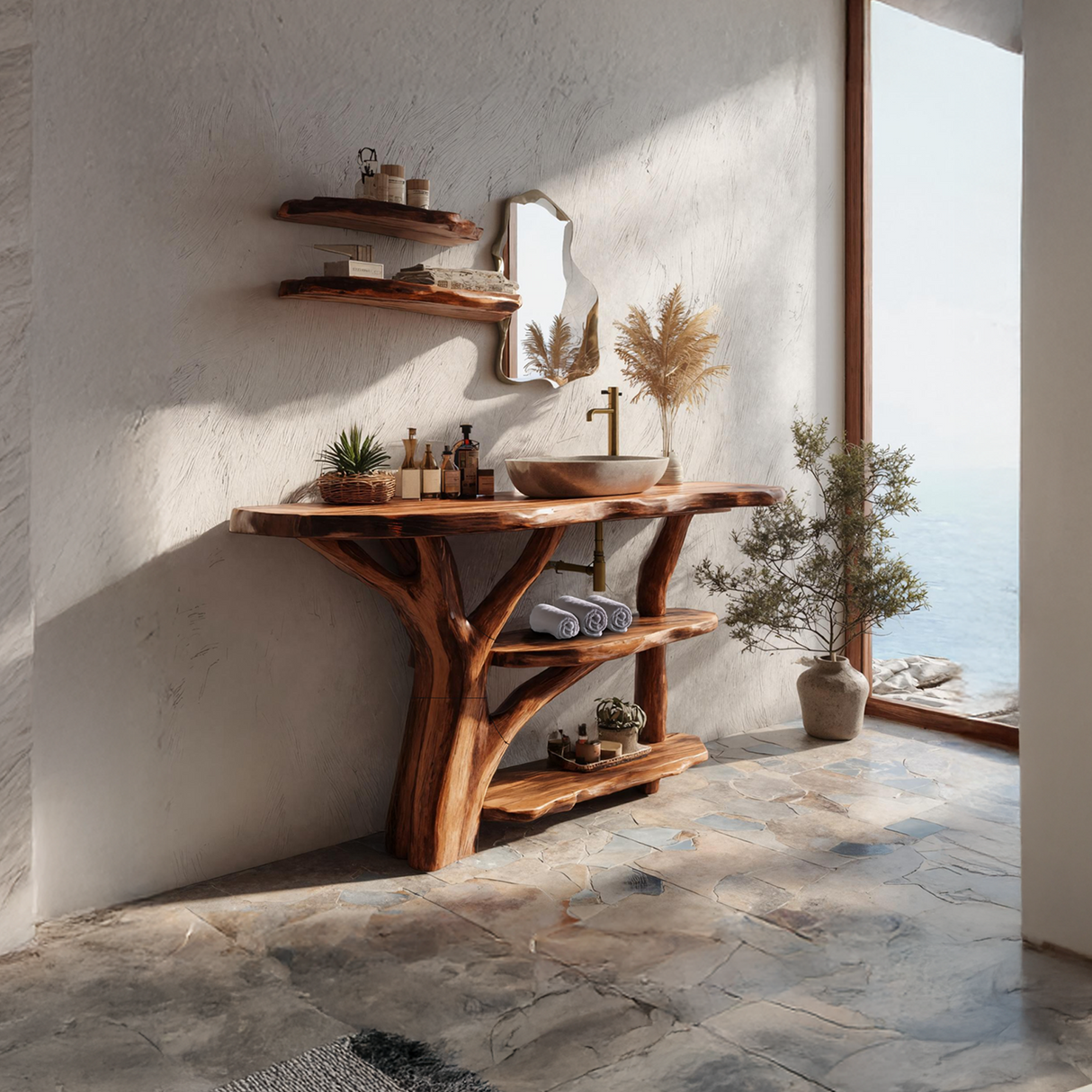 Modern Wooden Live Edge Bathroom Vanity For Stylish Furniture Design