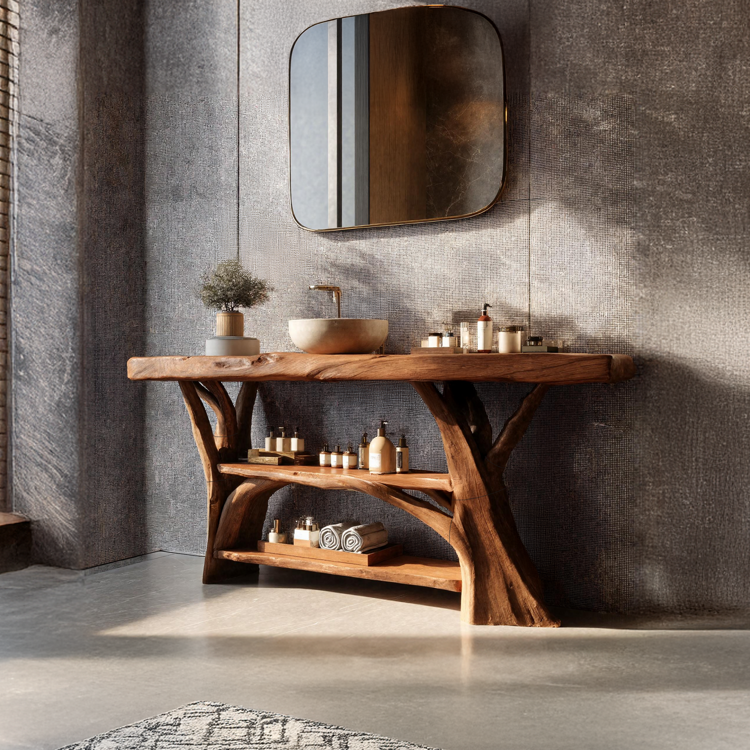 Handcrafted Wooden Live Edge Bathroom Vanity For Bathroom Furniture Decor